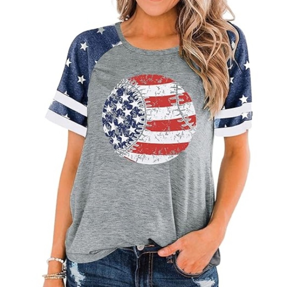 💚 2/$15 Patriotic Gray and Blue Short Sleeve Tee - Picture 1 of 2
